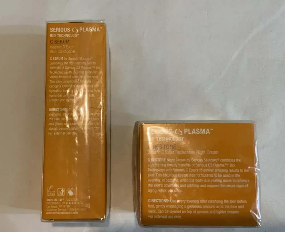 Serious Skincare C3 Plasma C Face Serum 2 Oz & C Restore Night Cream Vit C 1.7